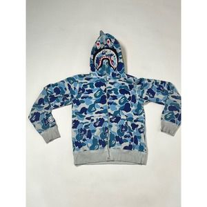 Bape Blue Camo Baby Blue Shark full zip up hoodie A Bathing Ape Size M AUTHENTIC